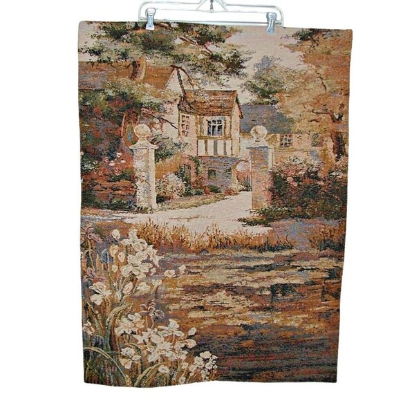 Fine Tapestry Wall Hanging Lily Pond Cottage on the Water by Seagull 26x36" - Picture 1 of 12